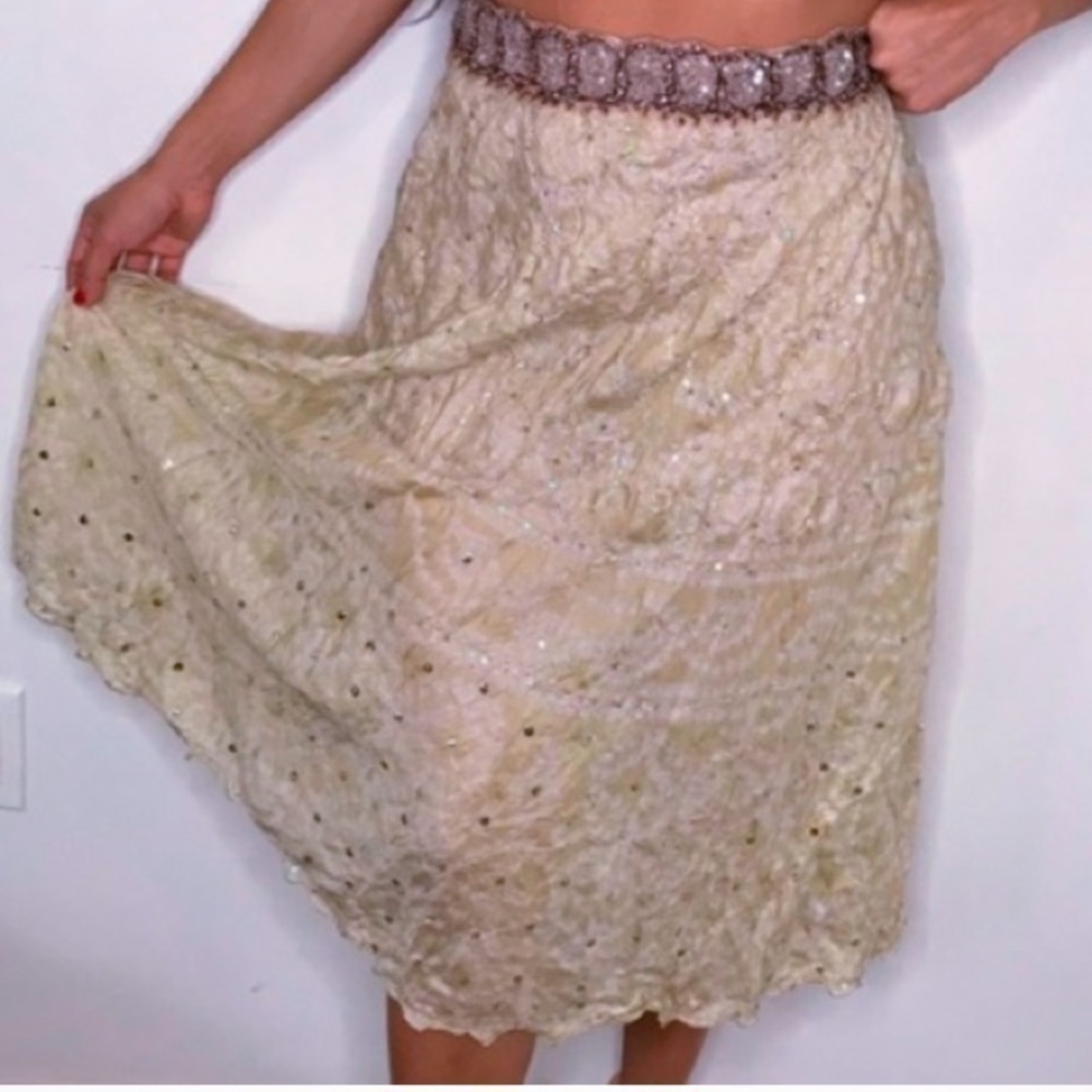 Gypsy Water Color silk Embellished Midi Skirt large women’s